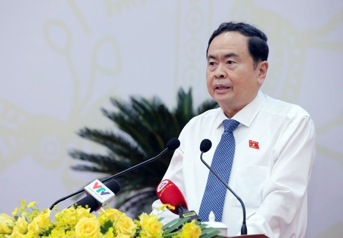 Chủ tịch Quốc hội Trần Thanh Mẫn phát biểu tại kỳ họp Hội đồng nhân dân tỉnh Bình Phước. Ảnh: Dangcongsan.vn ctqh.jpg