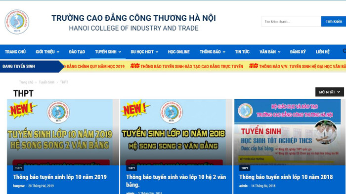 Website của Trường cao đẳng Công Thương Hà Nội rầm rộ quảng cáo, tuyển sinh lớp 10 hệ song song 2 văn bằng. Ảnh: Chụp màn hình. Website của Trường cao đẳng Công Thương Hà Nội rầm rộ quảng cáo, tuyển sinh lớp 10 hệ song song 2 văn bằng. Ảnh: Chụp màn hình.