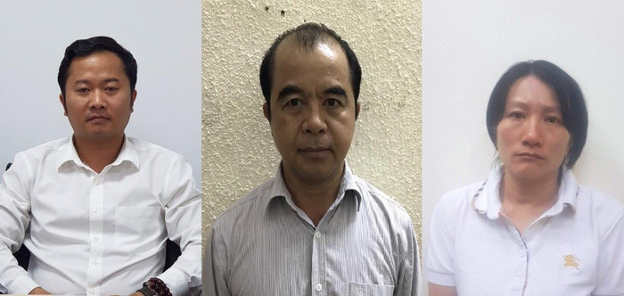 Lần lượt các bị can Dương Văn Hòa, Trần Ngọc Quang, Phạm Vân Thùy. Ảnh: Bộ Công An. Lần lượt các bị can Dương Văn Hòa, Trần Ngọc Quang, Phạm Vân Thùy. Ảnh: Bộ Công An.