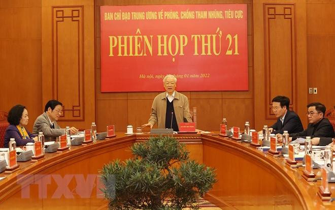 Tổng Bí thư Nguyễn Phú Trọng, Trưởng Ban Chỉ đạo, chủ trì phiên họp. (Ảnh: TTXVN) Tổng Bí thư Nguyễn Phú Trọng, Trưởng Ban Chỉ đạo, chủ trì phiên họp. (Ảnh: TTXVN)