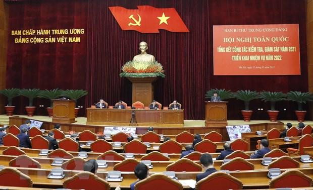 Quang cảnh hội nghị toàn quốc tổng kết công tác kiểm tra, giám sát năm 2021. (Ảnh: Phương Hoa/TTXVN)