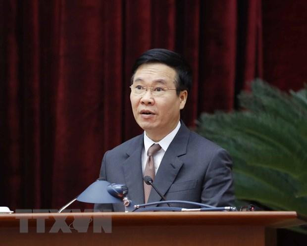 Ông Võ Văn Thưởng, Ủy viên Bộ Chính trị, Thường trực Ban Bí thư, phát biểu chỉ đạo hội nghị. (Ảnh: Phương Hoa/TTXVN)