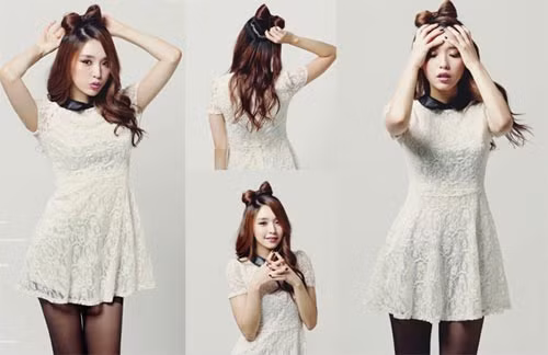 Kết hợp kiểu tóc nơ và kiểu suôn dài.