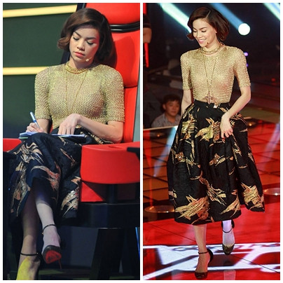 Hồ Ngọc Hà vẫn chuộng style cổ điển, mềm mại với váy swing họa tiết và giày Mary Jane. Lúc này, gu thời trang của 2 cô đã bắt đầu có những điểm tương đồng ở họa tiết.