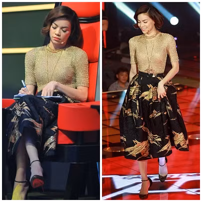 Hồ Ngọc Hà vẫn chuộng style cổ điển, mềm mại với váy swing họa tiết và giày Mary Jane. Lúc này, gu thời trang của 2 cô đã bắt đầu có những điểm tương đồng ở họa tiết.