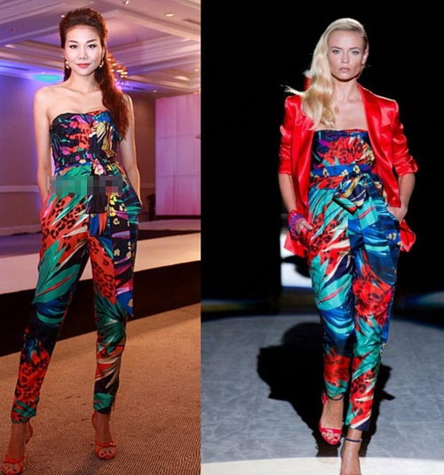 4. Thanh Hằng với cây hàng hiệu tiền tỷ Cây hàng hiệu có giá trị lên đến tỷ đồng của đệ nhất chân dài Thanh Hằng tại một sự kiện hồi tháng 8 đã gây sốc dư luận. Bộ trang phục thuộc một thương hiệu thời trang nổi tiếng trên thế giới bao gồm jumpsuit, xăng đan và túi xách có tổng giá trị ước tính gần 1 tỷ đồng. Bộ trang phục khẳng định đẳng cấp thời trang của người mẫu sở hữu đôi chân dài nhất làng mốt Việt.