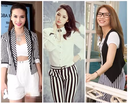 Yến Trang, Miu Lê, Mỹ Tâm thường xuyên xuất hiện với trang phục sọc kẻ yêu thích.