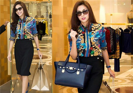 Hà Tăng dẫn đầu trào lưu họa tiết đối xứng khi cô diện chiếc sơ mi sắc màu.