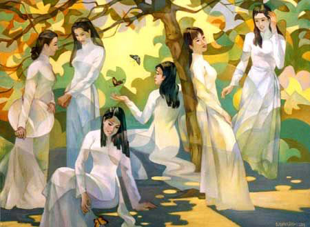 Hình ảnh thiếu nữ duyên dáng trong chiếc áo dài đã trở thành niềm cảm hứng muôn thuở cho rất nhiều tác phẩm thi ca, hội họa Hình ảnh thiếu nữ duyên dáng trong chiếc áo dài đã trở thành niềm cảm hứng muôn thuở cho rất nhiều tác phẩm thi ca, hội họa