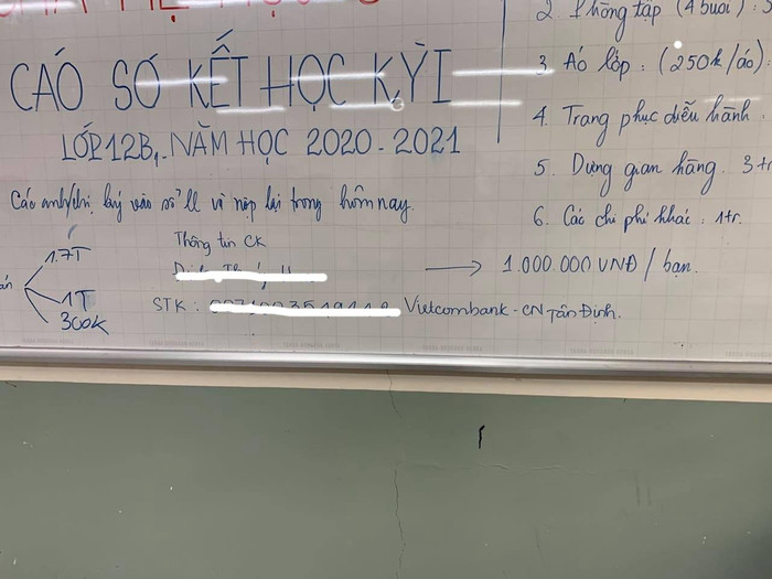Những khoản tiền mà phụ huynh lớp 12B1 cần phải đóng góp (ảnh: CTV) Những khoản tiền mà phụ huynh lớp 12B1 cần phải đóng góp (ảnh: CTV)