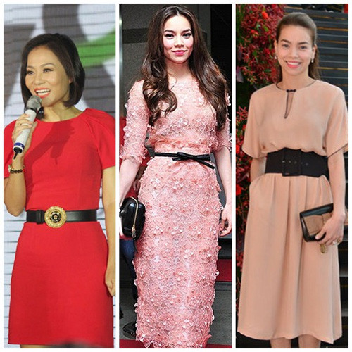 Thắt lưng đen thêm điểm nhấn cho trang phục đơn sắc của sao.