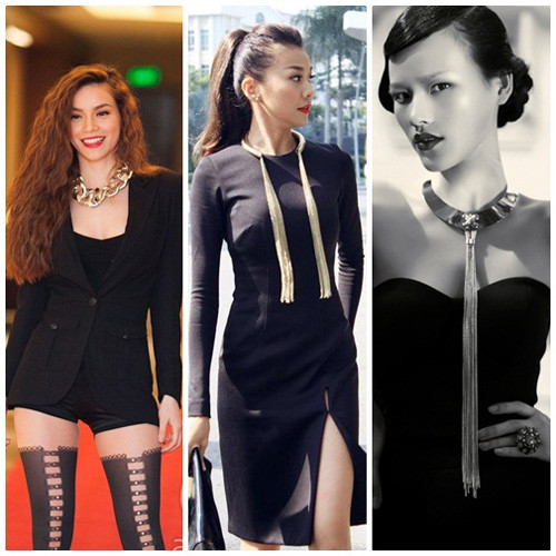 Đồ đen đơn giản mà sao vẫn nổi bật nhờ vòng ánh kim.