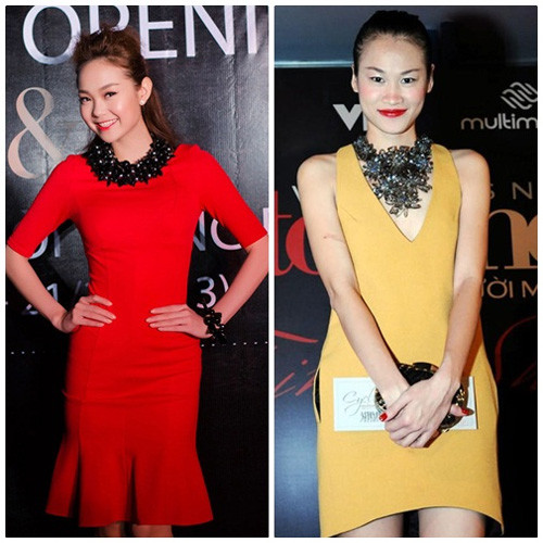 Sao hợp mốt, ấn tượng với vòng cổ kết hoa 3D xu hướng năm nay nổi trên trang phục đơn sắc, kết cấu đơn giản.