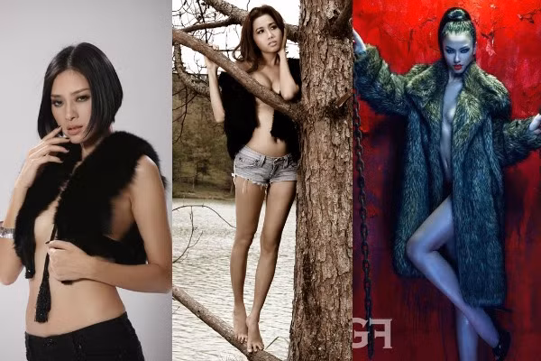 Áo khoác lông "Đả nữ" Ngô Thanh Vân và Hồng Quế lấp ló ngực trần với áo lông khoác hờ, trong khi đó "tú bà" Mỹ Xuân ngoài áo lông còn tận dụng luôn cành cây khô che ngang ngực.