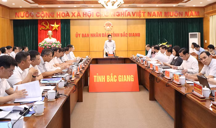 Ông Nguyễn Văn Gấu - Ủy viên Ban Chấp hành Trung ương Đảng, Bí thư Tỉnh ủy Bắc Giang phát biểu chỉ đạo tại cuộc họp.