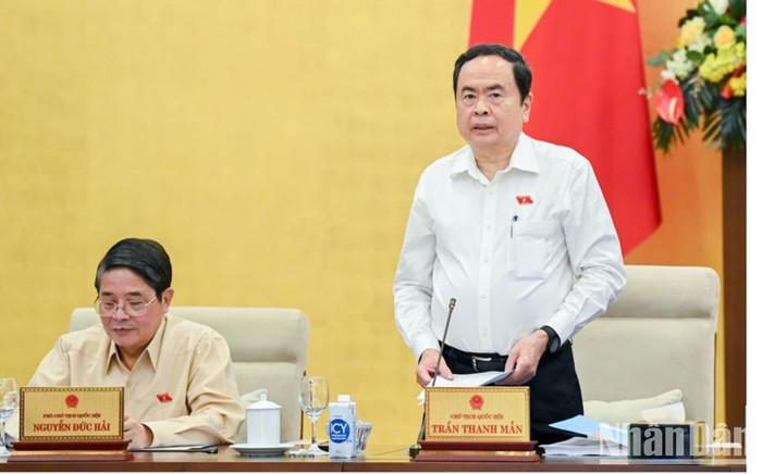 Chủ tịch Quốc hội Trần Thanh Mẫn phát biểu khai mạc phiên họp. (Ảnh: Duy Linh) Chủ tịch Quốc hội Trần Thanh Mẫn phát biểu khai mạc phiên họp. (Ảnh: Duy Linh)