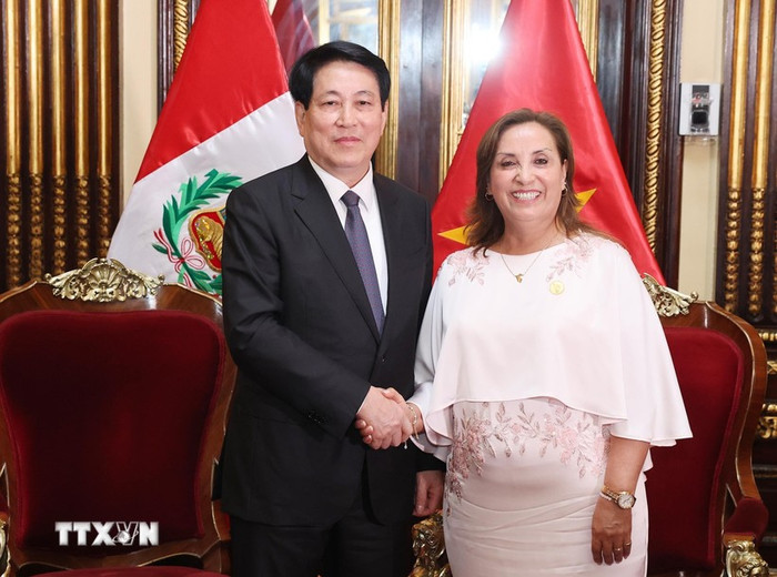 Chủ tịch nước Lương Cường và Tổng thống Peru Dina Ercilia Boluarte Zegarr. (Ảnh: Lâm Khánh/TTXVN) Chủ tịch nước Lương Cường và Tổng thống Peru Dina Ercilia Boluarte Zegarr. (Ảnh: Lâm Khánh/TTXVN)