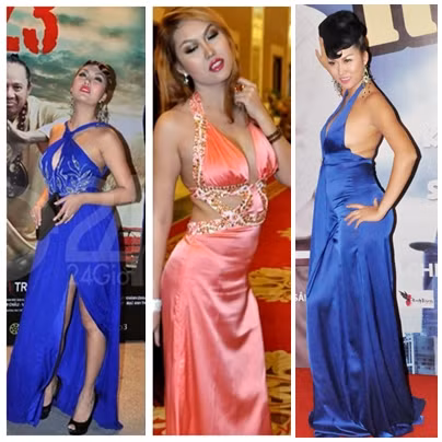 Bên cạnh đó, cô cũng là "thảm họa tạo dáng" trên thảm đỏ với những bộ trang phục bóng bẩy, thiếu tinh tế thế này.