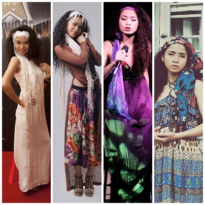 ... nhưng cô còn thường xuyên làm điệu thêm cho chúng bằng những chiếc băng đô to, dài, sặc sỡ.. ... nhưng cô còn thường xuyên làm điệu thêm cho chúng bằng những chiếc băng đô to, dài, sặc sỡ..