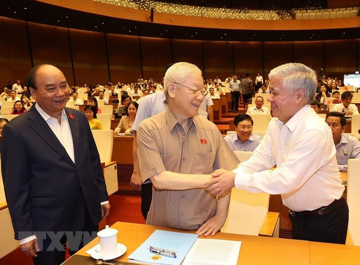 Tổng Bí thư Nguyễn Phú Trọng, Chủ tịch nước Nguyễn Xuân Phúc với các đại biểu. (Ảnh: Trí Dũng/TTXVN)