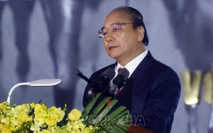 Chủ tịch nước Nguyễn Xuân Phúc phát biểu. (Ảnh: Thống Nhất/TTXVN)