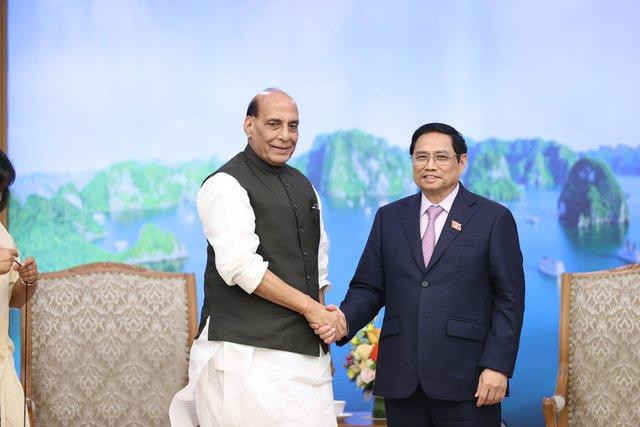 Thủ tướng Phạm Minh Chính đã tiếp Bộ trưởng Bộ Quốc phòng Cộng hòa Ấn Độ Rajnath Singh. Ảnh VGP/Nhật Bắc Thủ tướng Phạm Minh Chính đã tiếp Bộ trưởng Bộ Quốc phòng Cộng hòa Ấn Độ Rajnath Singh. Ảnh VGP/Nhật Bắc