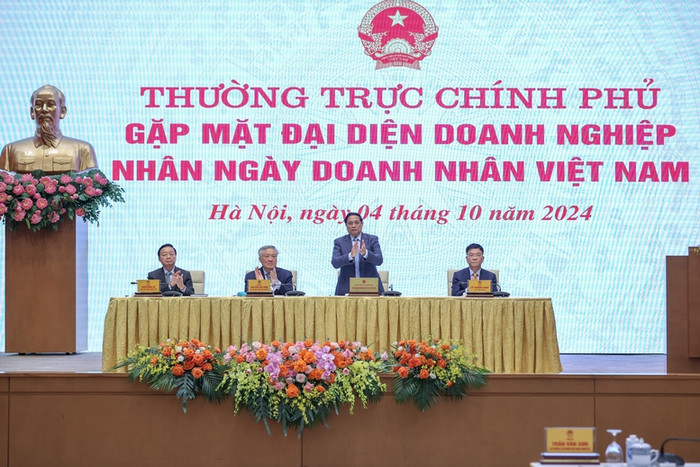 Thủ tướng Phạm Minh Chính chủ trì cuộc gặp mặt các đại diện doanh nghiệp nhân Ngày Doanh nhân Việt Nam. Ảnh: VGP/Nhật Bắc Thủ tướng Phạm Minh Chính chủ trì cuộc gặp mặt các đại diện doanh nghiệp nhân Ngày Doanh nhân Việt Nam. Ảnh: VGP/Nhật Bắc