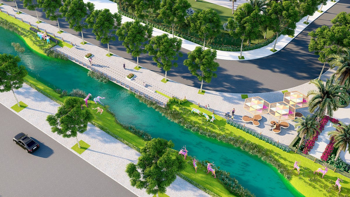 Cung đường ngàn hoa trải dài 1,7km mang lại cảnh quan xanh, tạo điểm tham quan, thư giãn, tập luyện thể thao cho cư dân. A4 (17).JPG