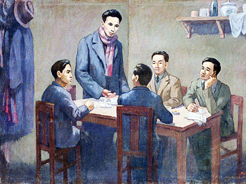 Lãnh tụ Nguyễn Ái Quốc (người đang đứng trong ảnh) triệu tập hội nghị thành lập Đảng Cộng sản Việt Nam ngày 3/2/1930. Từ đây, nhân dân Việt Nam có một đảng duy nhất lãnh đạo cuộc đấu tranh giải phóng dân tộc. Nguồn: dangcongsan.vn Lãnh tụ Nguyễn Ái Quốc (người đang đứng trong ảnh) triệu tập hội nghị thành lập Đảng Cộng sản Việt Nam ngày 3/2/1930. Từ đây, nhân dân Việt Nam có một đảng duy nhất lãnh đạo cuộc đấu tranh giải phóng dân tộc. Nguồn: dangcongsan.vn