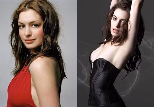 Anne Hathaway trước và sau khi giảm cân để đóng phim Kỵ sĩ bóng đêm nổi dậy.