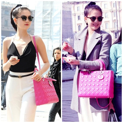 Chiếc túi xách Dior màu hồng của Ngọc Trinh nổi bần bật giữa phố