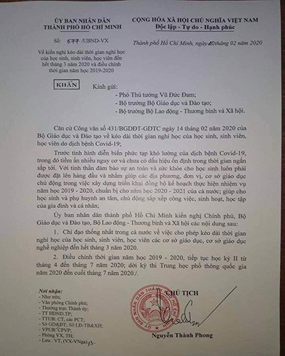 Văn bản số 577 của Chủ tịch Ủy ban nhân dân Thành phố Hồ Chí Minh ký ngày 20/2 (ảnh: P.L) Văn bản số 577 của Chủ tịch Ủy ban nhân dân Thành phố Hồ Chí Minh ký ngày 20/2 (ảnh: P.L)