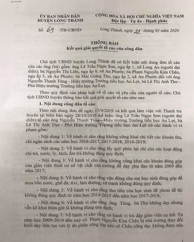 Trích thông báo số 69 của Ủy ban nhân dân huyện Long Thành, tỉnh Đồng Nai (ảnh: P.L) Trích thông báo số 69 của Ủy ban nhân dân huyện Long Thành, tỉnh Đồng Nai (ảnh: P.L)