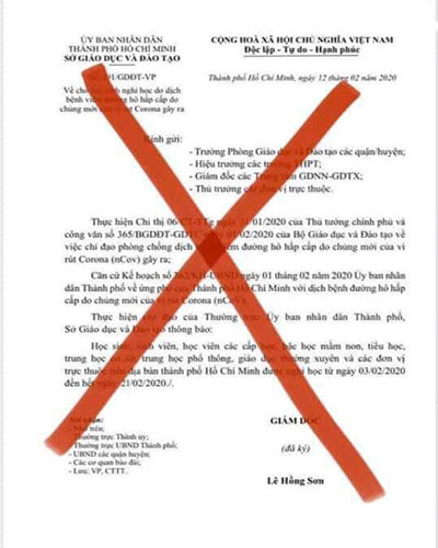 Văn bản giả mạo Sở Giáo dục và Đào tạo Thành phố Hồ Chí Minh (ảnh: CTV) Văn bản giả mạo Sở Giáo dục và Đào tạo Thành phố Hồ Chí Minh (ảnh: CTV)