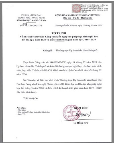 Tờ trình 511 của Giám đốc Sở Giáo dục và Đào tạo Thành phố Hồ Chí Minh (ảnh: P.L) Tờ trình 511 của Giám đốc Sở Giáo dục và Đào tạo Thành phố Hồ Chí Minh (ảnh: P.L)