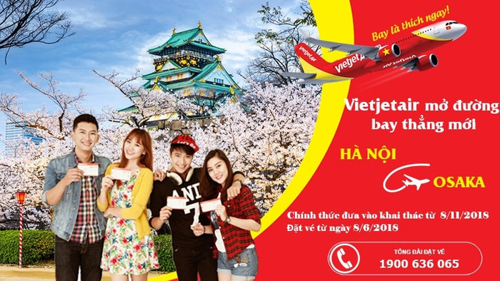 Đường bay thẳng của Vietjet từ Hà Nội - Osaka chính thức đưa vào khai thác từ 8/11/2018. Đường bay thẳng của Vietjet từ Hà Nội - Osaka chính thức đưa vào khai thác từ 8/11/2018.