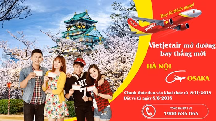 Đường bay thẳng của Vietjet từ Hà Nội - Osaka chính thức đưa vào khai thác từ 8/11/2018. Đường bay thẳng của Vietjet từ Hà Nội - Osaka chính thức đưa vào khai thác từ 8/11/2018.