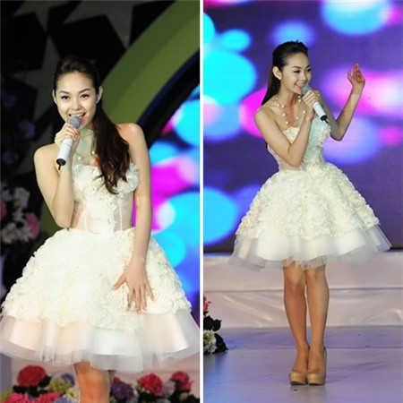 Chiếc váy xòe bồng nửa gợi cảm, nửa dễ thương giúp Minh Hằng trông duyên dáng như nàng công chúa.