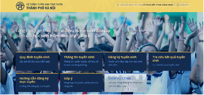 Cổng thông tin đăng ký tuyển sinh đầu cấp trực tuyến của thành phố Hà Nội (Ảnh: V.N) Cổng thông tin đăng ký tuyển sinh đầu cấp trực tuyến của thành phố Hà Nội (Ảnh: V.N)