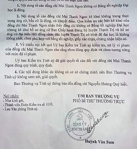 Trích công văn 819 do Phó Bí thư thường trực tỉnh Sóc Trăng ký hồi tháng 10 vừa qua (ảnh: CTV) Trích công văn 819 do Phó Bí thư thường trực tỉnh Sóc Trăng ký hồi tháng 10 vừa qua (ảnh: CTV)