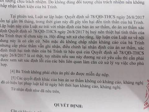Trích bản án của tòa cấp phúc thẩm, Tòa án nhân dân tỉnh Cà Mau về vụ của cô Hà Tú Trinh (ảnh: P.L) Trích bản án của tòa cấp phúc thẩm, Tòa án nhân dân tỉnh Cà Mau về vụ của cô Hà Tú Trinh (ảnh: P.L)
