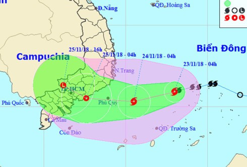 Hướng di chuyển của bão số 9 (ảnh: NCHMF) Hướng di chuyển của bão số 9 (ảnh: NCHMF)