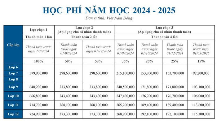 Học phí năm học 2024-2025 của Trường Quốc tế Thành phố Hồ Chí Minh (ISHCM). (Ảnh chụp màn hình) Trường quốc tế tphcm.JPG