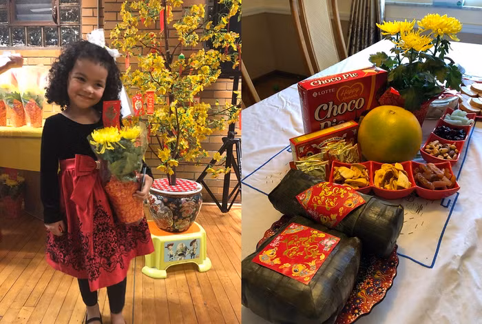 Dù ở Mỹ không đón Tết âm lịch nhưng cô Linh vẫn trang trí nhà cửa, chuẩn bị các món ăn trong tết cổ truyền của người Việt. (Ảnh: NVCC)