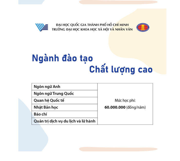 Học phí các ngành đào tạo chất lượng cao của Trường Đại học Khoa học Xã hội và Nhân văn, Đại học Quốc gia Thành phố Hồ Chí Minh. (Ảnh chụp màn hình từ website nhà trường) unnamed (10).png