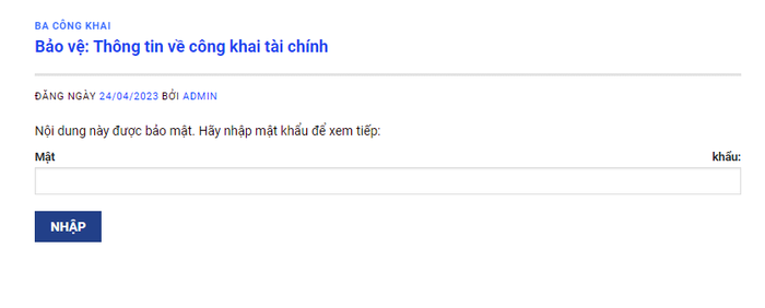 Nội dung công khai tài chính cũng ở chế độ bảo mật. (Ảnh chụp màn hình) Nội dung công khai tài chính cũng ở chế độ bảo mật. (Ảnh chụp màn hình)