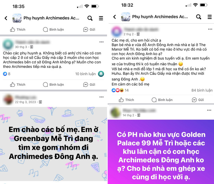 Nhiều phụ huynh lên các hội nhóm tìm học sinh gần nhà để ghép xe cho con đi học. (Ảnh chụp màn hình) chup-man-hinh.jpg