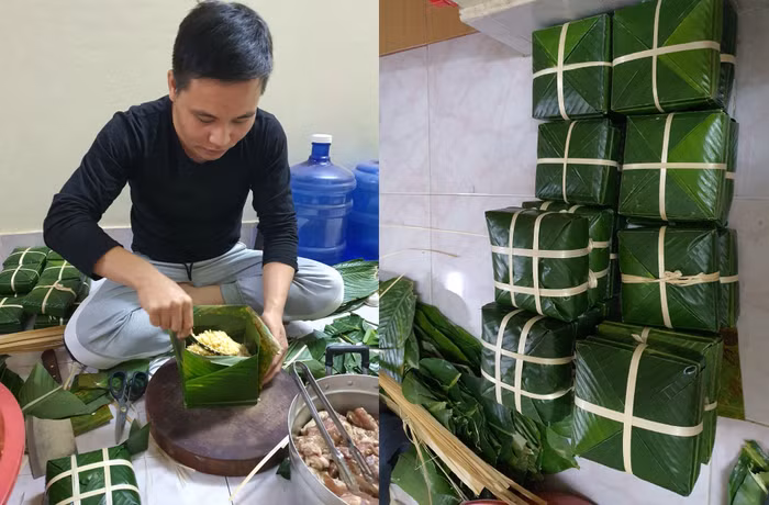 Dù không ăn Tết ở Việt Nam nhưng thầy Ngọc vẫn gói bánh chưng để nhớ hương vị quê hương. (Ảnh: NVCC)