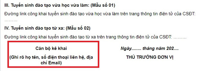 Mẫu kê khai của Thông tư 08 yêu cầu kê khai cả số điện thoại của cán bộ kê khai. (Ảnh chụp màn hình) link-781.jpg