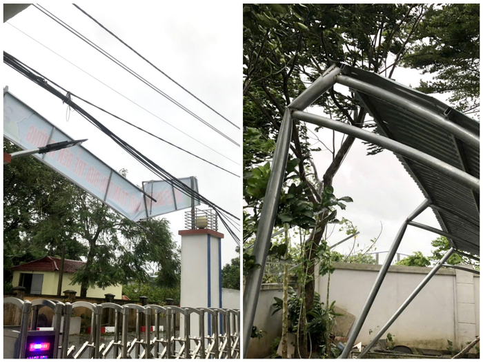 Cổng và nhà xe của Trường Mầm non Phú Thị, huyện Gia Lâm sau cơn bão. (Ảnh: NTCC) unnamed (32).png